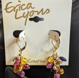 Erica Lyons Gold Tone Multi Color Drop Earrings